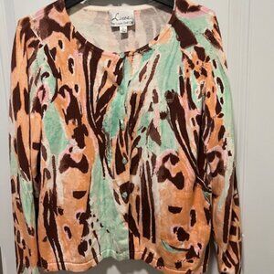 Linea by Louis Dell'Olio Printed Crew Neck Cardigan